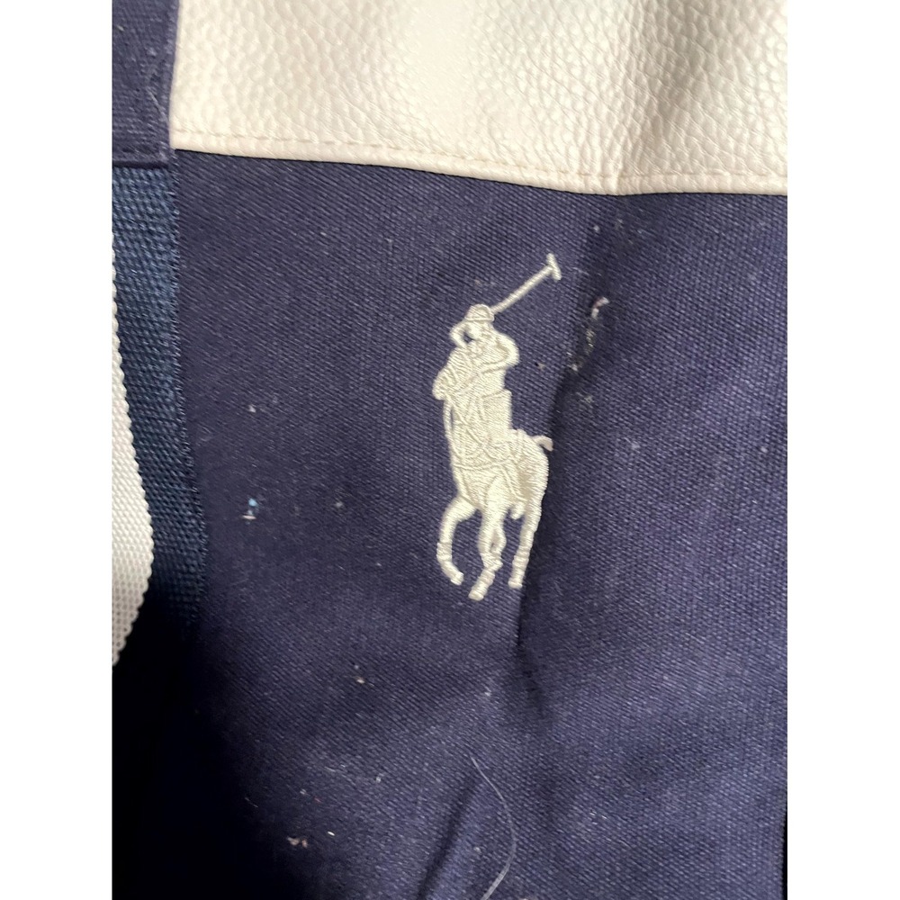 Polo Ralph Lauren Men's Duffle Bag Navy White Cotton Luggage Gym Travel Bag - Picture 2 of 4